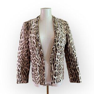 Michael Kors Brown Leopard Cat Printed Blazer with Chain Detailing Size 8